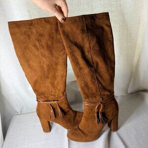LC Lauren Conrad Knee High Boots with Fringe Detail, Size 7
